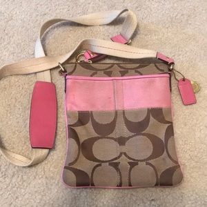 Pink & tan coach crossbody bag